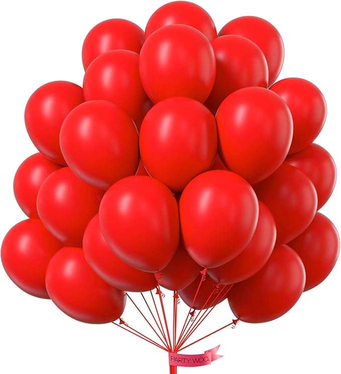 PartyWoo Red Balloons 100 pcs 10 Inch Matte Red Latex Helium Balloons for Graduation Wedding Independence Day Valentine's ...