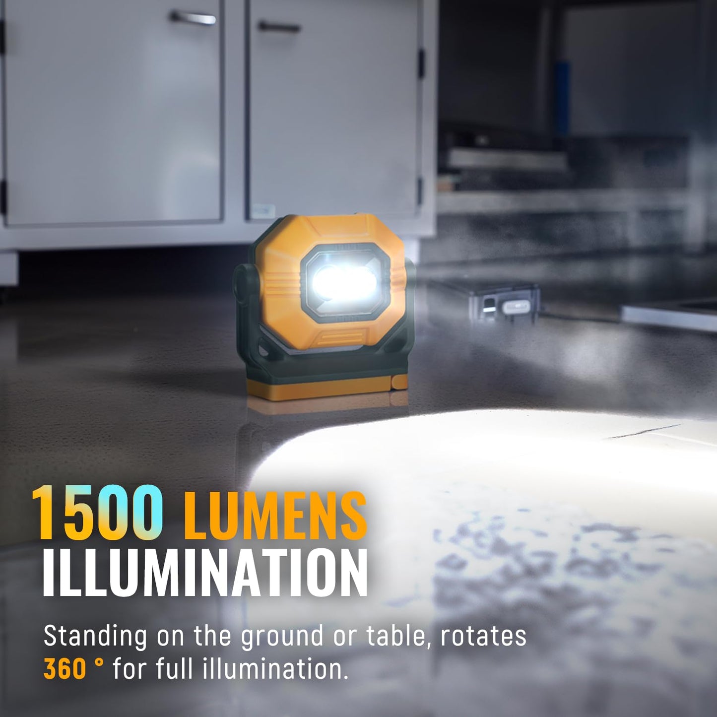 Easymaxx LED Rechargeable Work Light, 1500LM Portable COB Magnetic Lights with 3 Modes & 360° Rotatable, IPX4 Waterproof Worklight for Car Repairing, Job Site Lighting, Emergency (1 PC)