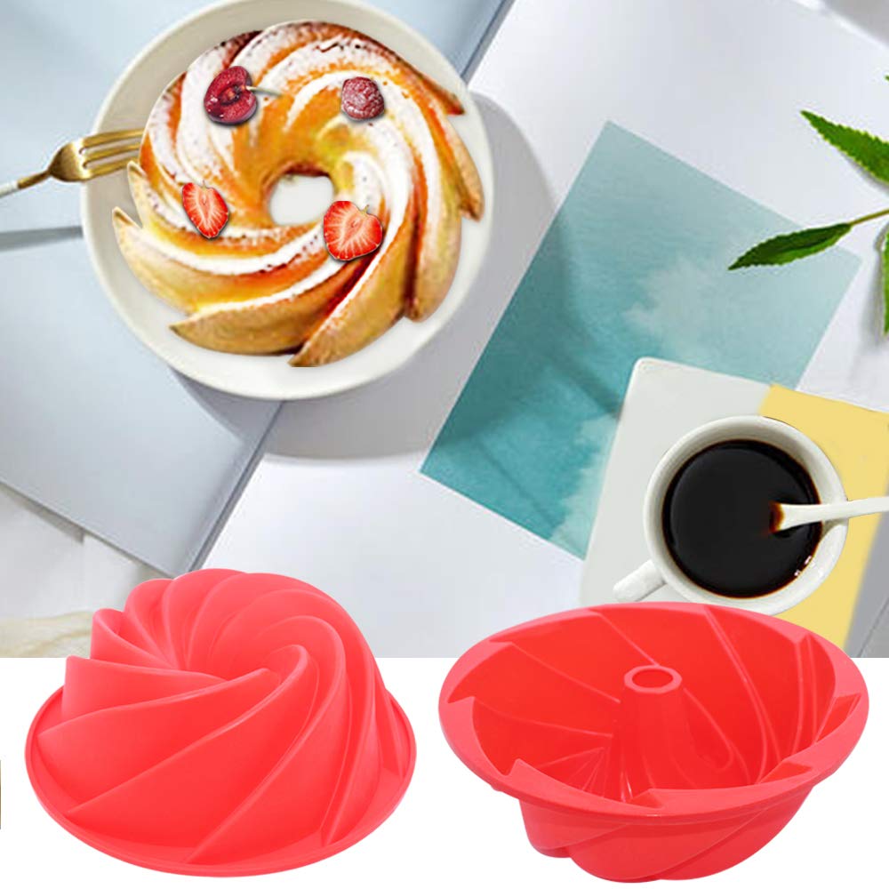 AIFUDA 3 Pcs Silicone Cake Bread Baking Molds - Large Swirl, Castle, and Double Flower Shapes for Birthday Party DIY