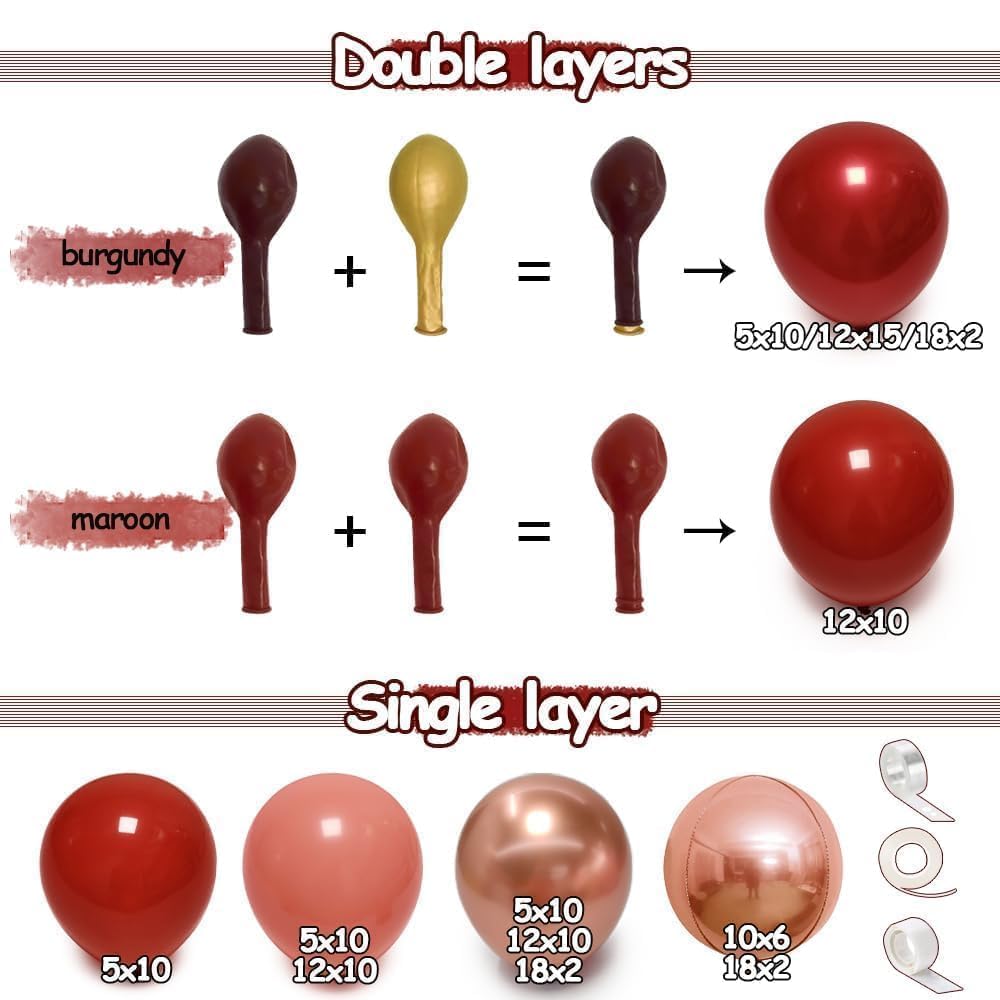 Red Pink Balloon Garland Double Stuffed Burgundy Gold Balloons Dark Red Dusty Pink Gold Balloon Arch Kit for Bridal Shower Wedding Birthday Girl's or Mom's Party Decoration