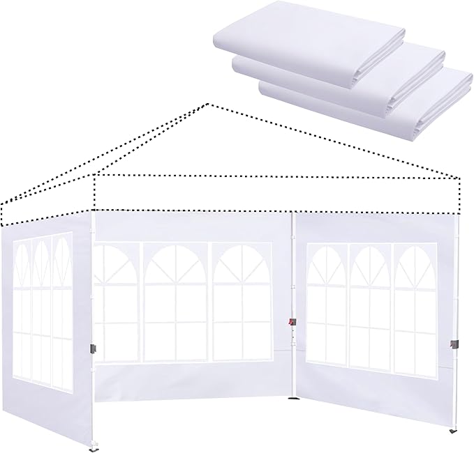 Church Window Canopy Sidewalls for 10x10 Pop Up Canopy 99% UV Protection, Waterproof, 3 Pcs Sidewalls Only,(White)