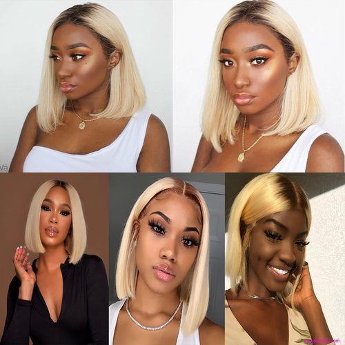 Selina Hair 2x6 HD Bob Lace Front Wigs Human Hair Ombre Blonde Bob Wig Human Hair P4/613 Color Straight Pre Plucked with Baby Hair Unprocessed Virgin Hair for Women 10 Inch