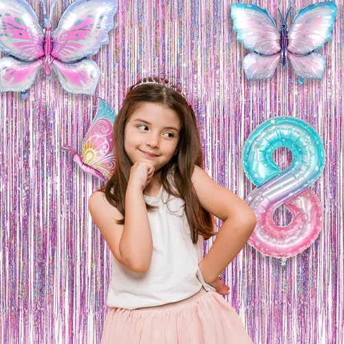 Pink Tinsel Curtain Party Backdrop - GREATRIL Foil Fringe Curtain Lilac Pink Party Streamers for Birthday Girl Princess Ba...