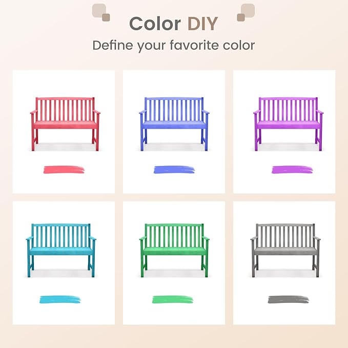 Giantex Outdoor Bench, Wood Patio Bench with Cozy Armrests & Backrest, Slatted Sitting Area, Eucalyptus Wood Frame, 2-Person Loveseat for Park, Porch, Yard, 800 lbs Max Load, Garden Bench (Eucalyptus)