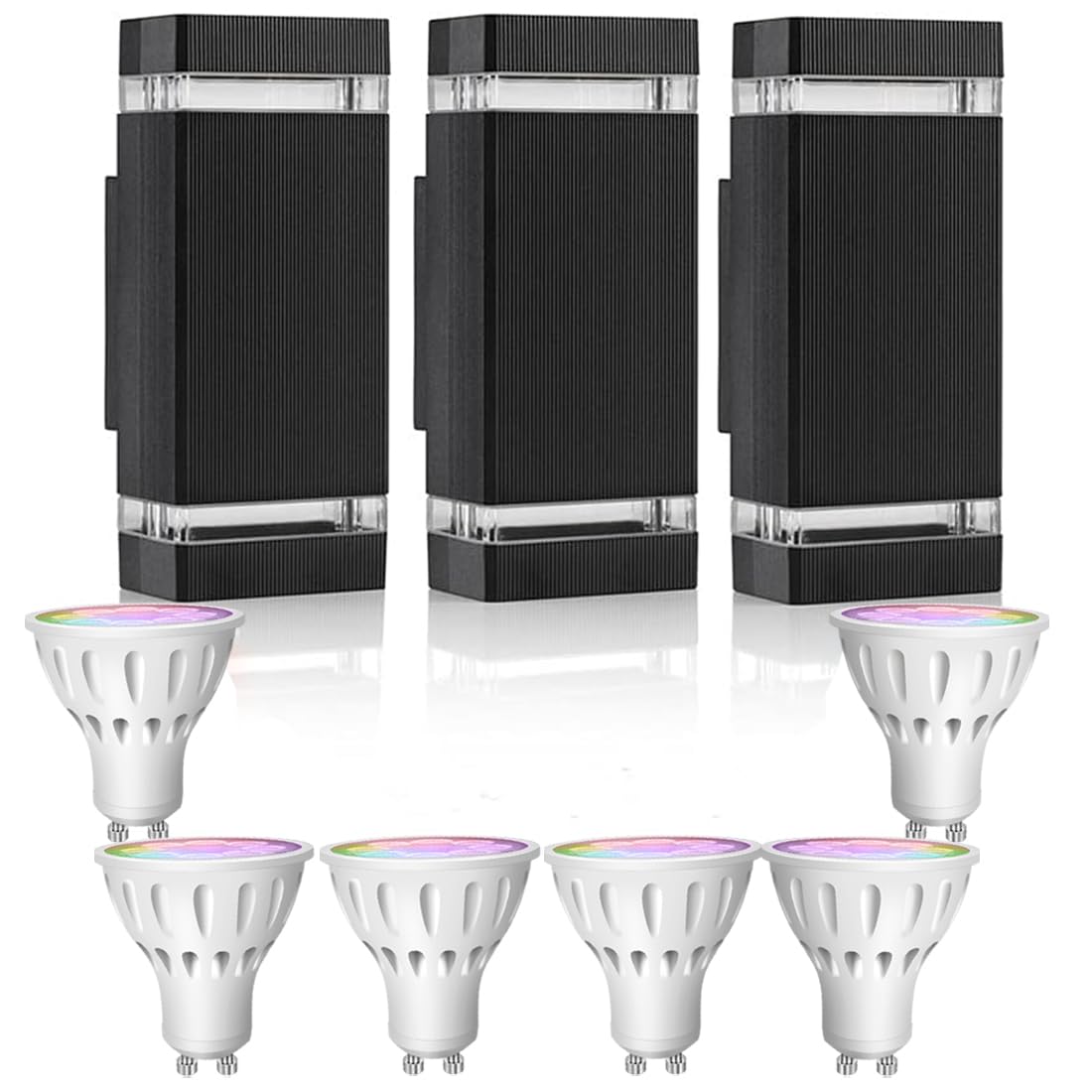 rosykite Mi.Light RF Remote Control RGB Colour Changing Lighting LED Double Up and Down Outdoor Wall Light,White Temperature 2700k- 6500k RGB+CCT Exterior Wall Lighting (3 Pack)