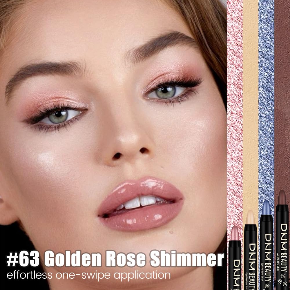 evpct Gold Rose Shimmer Cream Eye Shadow Sticks Brightener Pencils for Women, Rose Silky Eyeshadow Applicator Stick Pen Waterpro