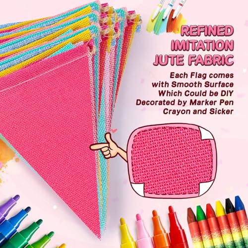 Jutevo 120 Flags/72ft Pennant Banner Flags Garland, Triangle Banner Pennant Flags on a String, Pastel Burlap Pennant Banne...