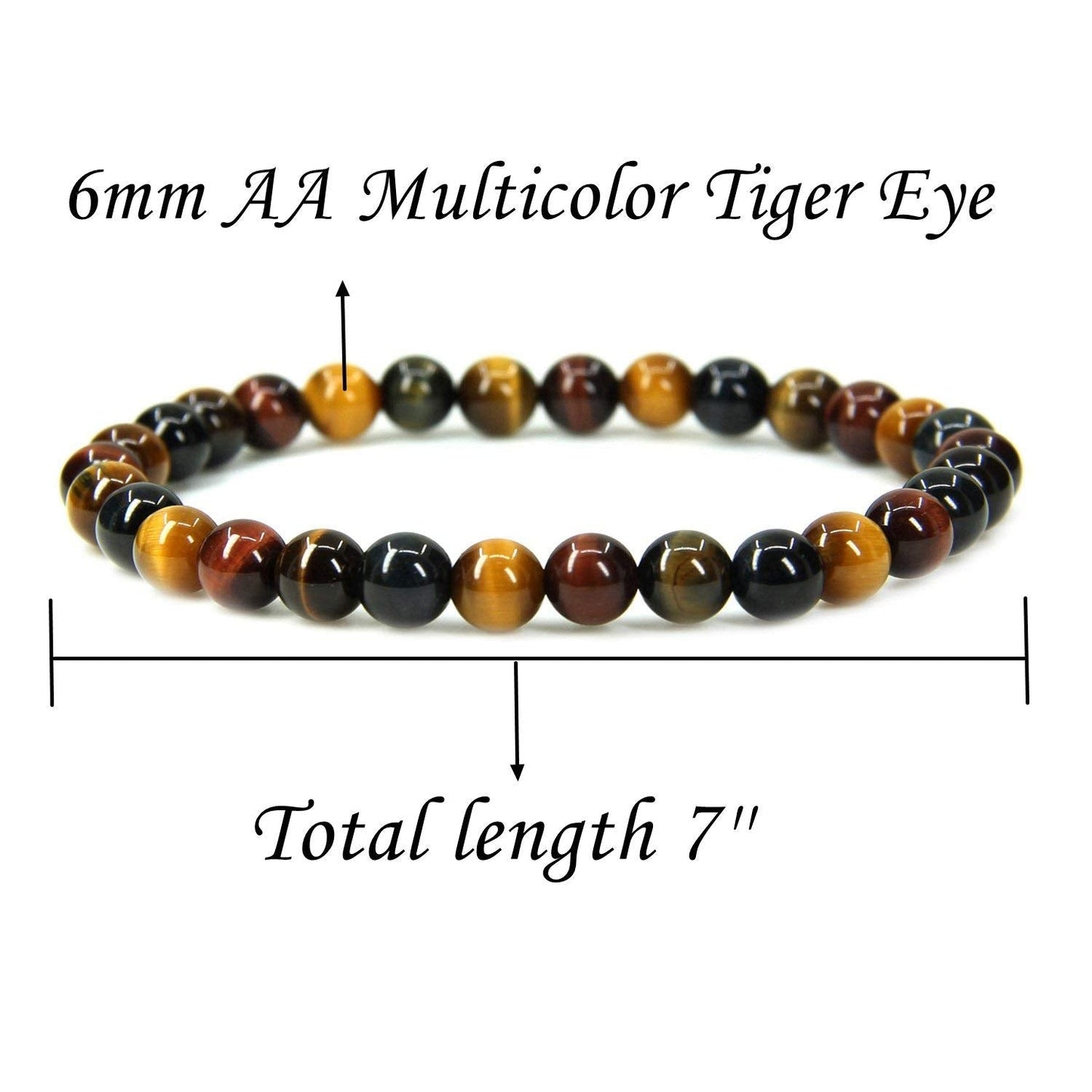 Natural AA Grade Multicolor Tiger Eye Gemstone 6mm Round Beads Stretch Bracelet 7 Unisex