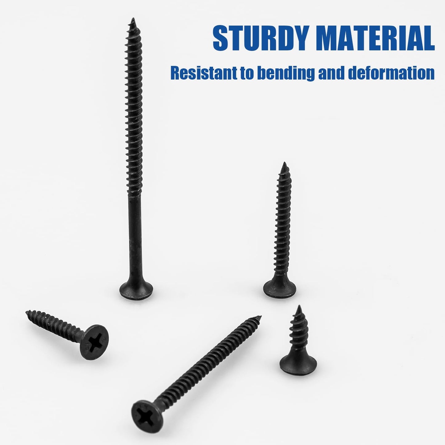 FVOLREM Wood Screws Assortment Kit, 168 PCS, High Hardness Phillips Drive Screws Set, Black Flat Head Wood Screws, Carbon Steel, 5 Sizes, Self-Tapping Screws for Wood, Drywall, Slate