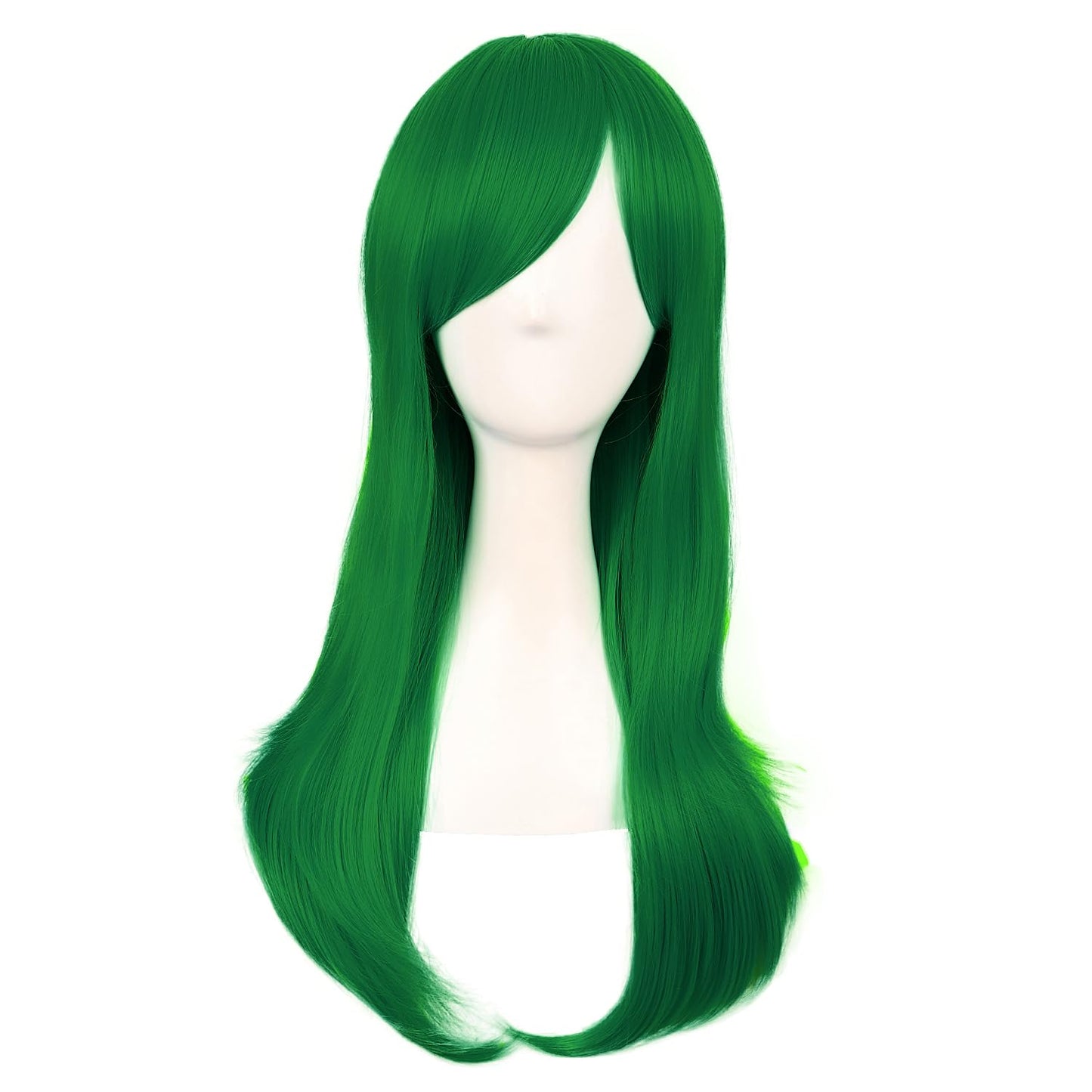 MapofBeauty 24 Inch/60 cm Side Bangs Stylish Long Great Wavy Curly Cosplay Party Wig (Grass Green)