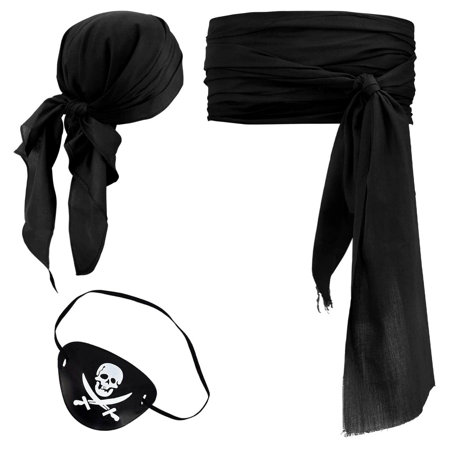 CosplayStudio 3 PCS Halloween Pirate Costume Women Men Head Scarf Hat Accessories Pirate Sash Belt Pirate Bandana Headband Waist Belt (Black)