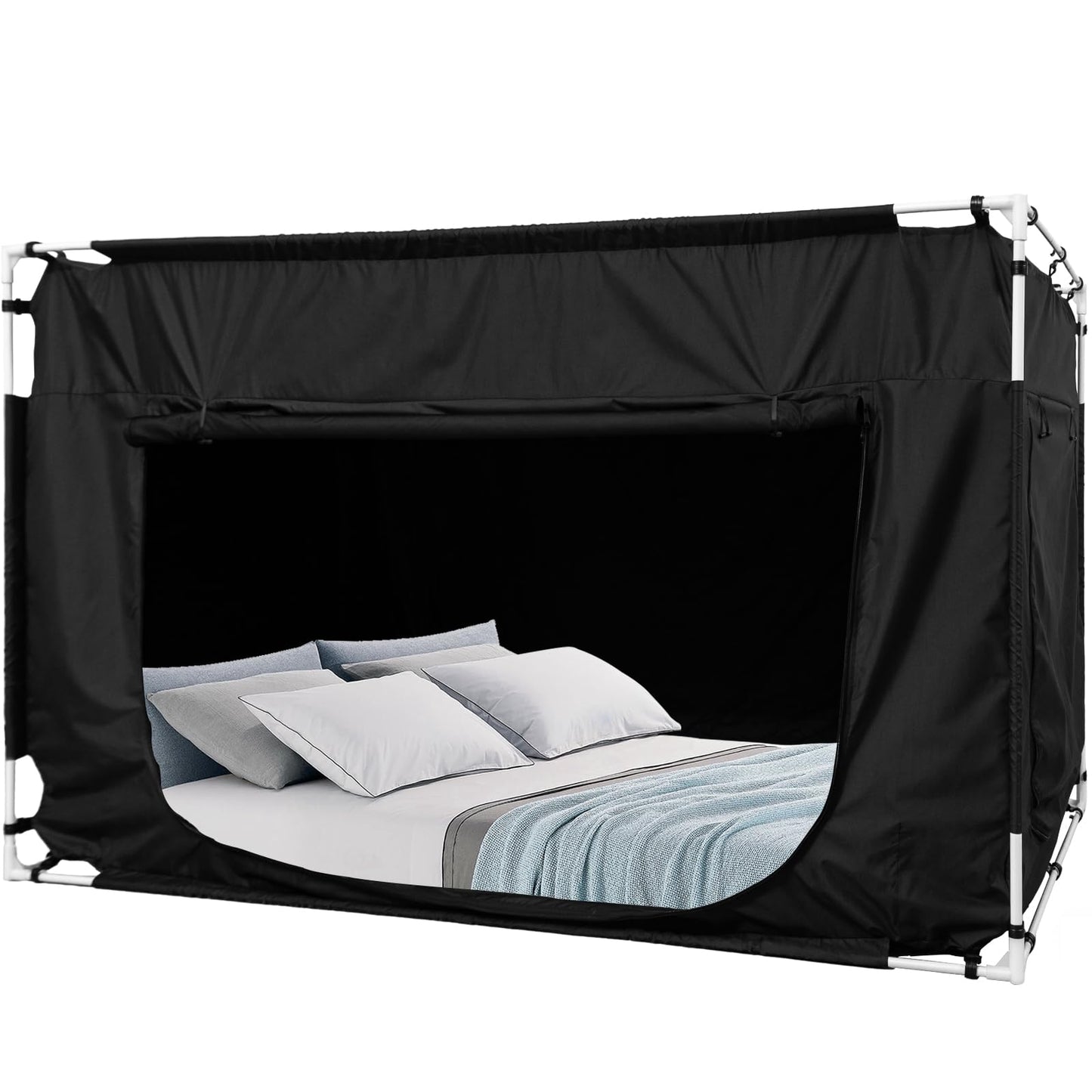 Bed Tent Bed Canopy Queen Size Tents for Adult and Kids - Portable Sleeping Bed Tents 80% Blackout with 4 Doors Breathable Private Space Tents(Mattress Not Included)
