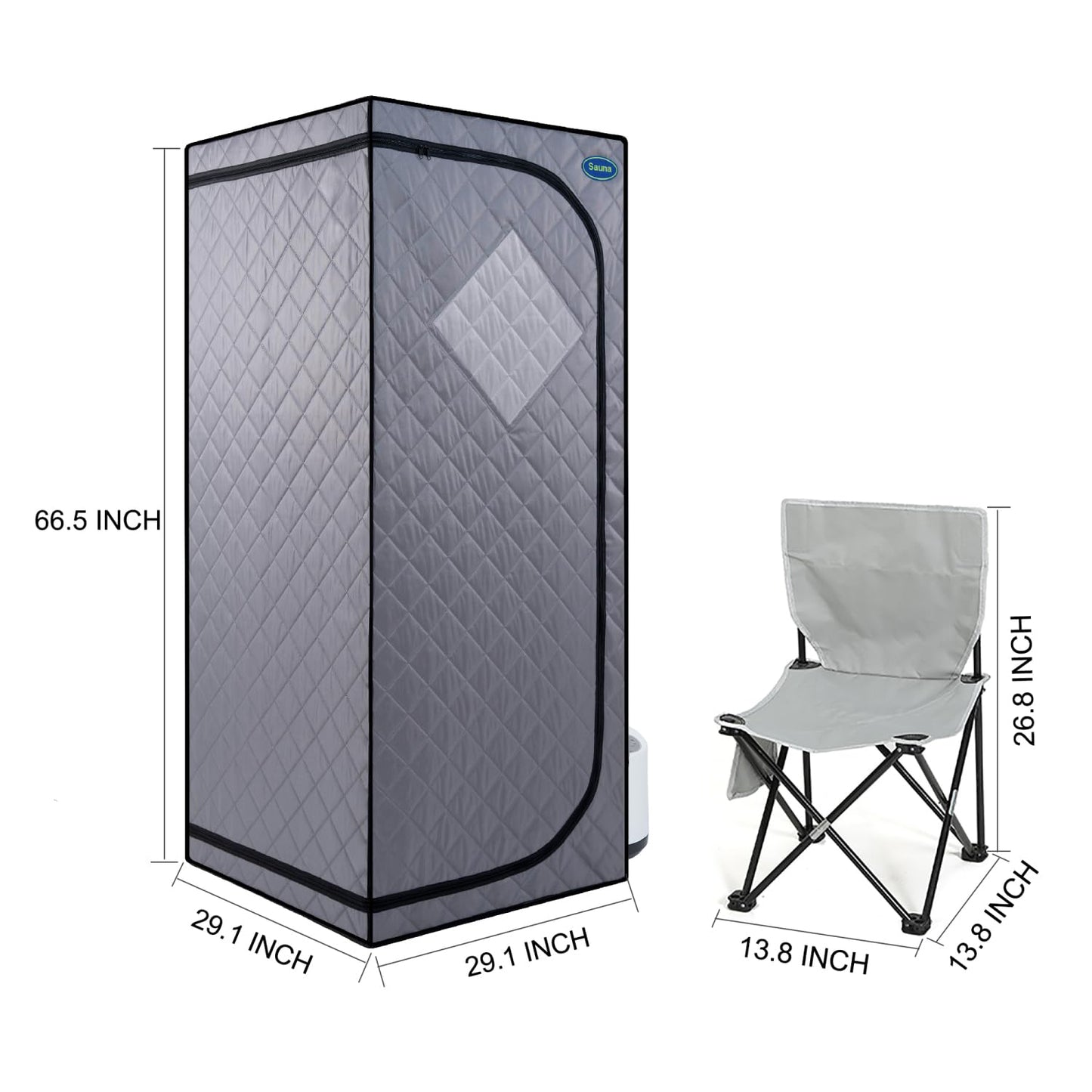 Full Size Portable Grey Steam Sauna Tent: Personal Home Spa with Steam Generator, Remote, Timer, & Foldable Chair