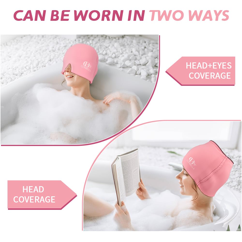 Migraine Relief Cap, Soothing Headache Ice Face Mask Products, Hot and Cold Therapy, Migraine Headache Relief Cap for Migraine, Sinus, Puffy Eyes, Tension, Stress and Hangover (Pink+Blue2)