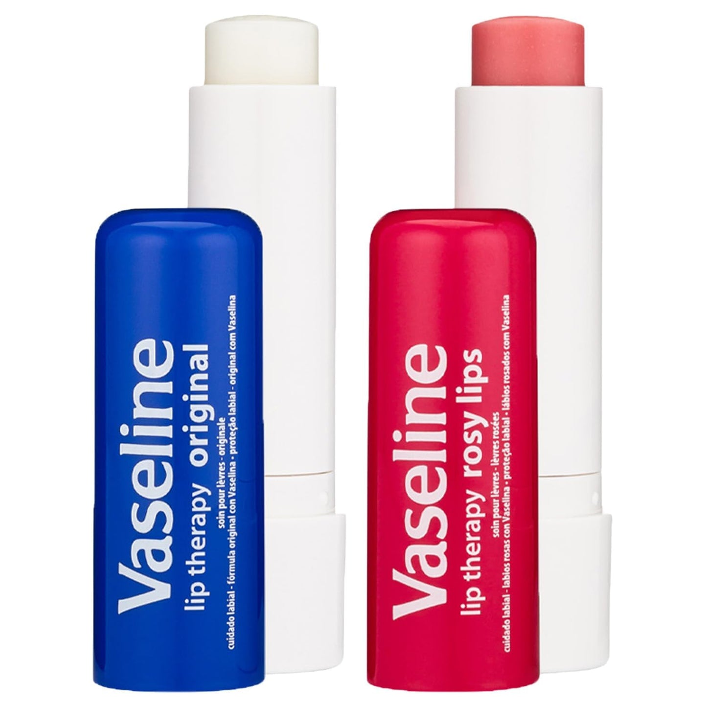 Vaseline Lip Therapy Variety 4-Pack - Original + Rosy Lips Moisturizing Lip Balm with Vitamin E, 0.16 Oz Ea