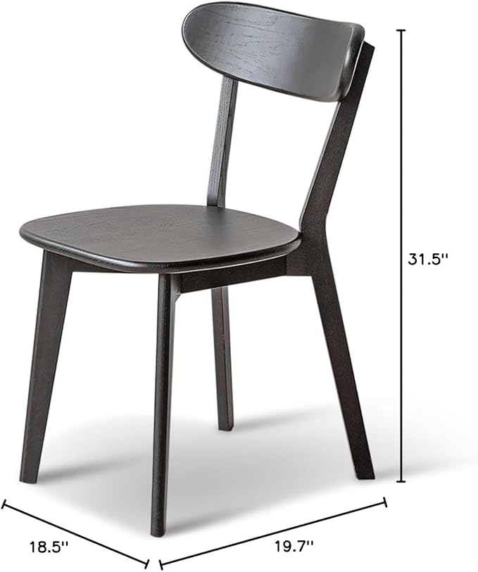 Bamskov 100% Solid Oak Wood Dining Room Chairs - Practical Kitchen Chairs - Wood Chair for Dining Room, Kitchen (4, Black)