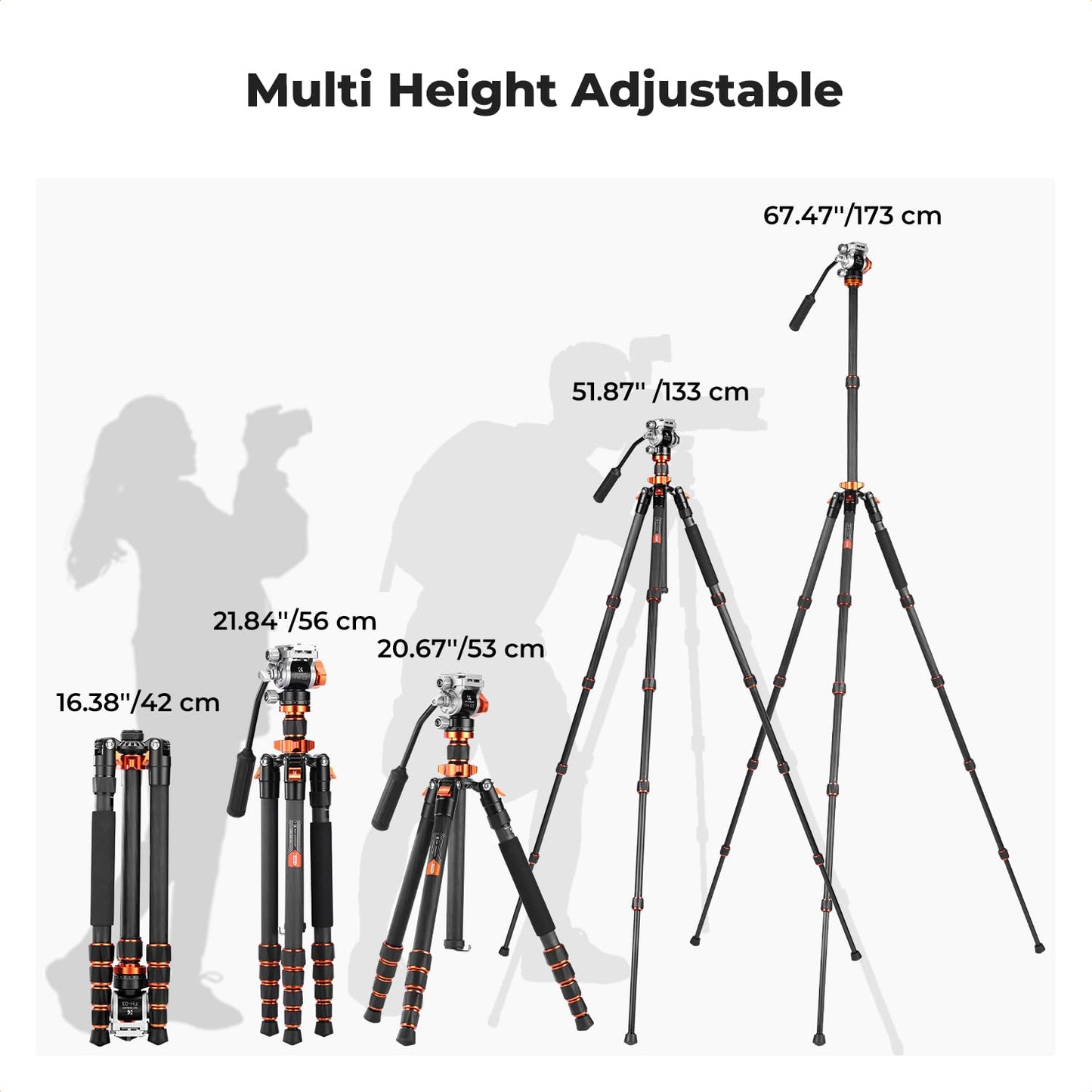 K&F CONCEPT Tripod for Camera，68'' Carbon Fiber Tripod with Fluid Head Max Load 11lb, Lightweight DSLR Camera Tripods & Monopods for Canon Sony Nikon.