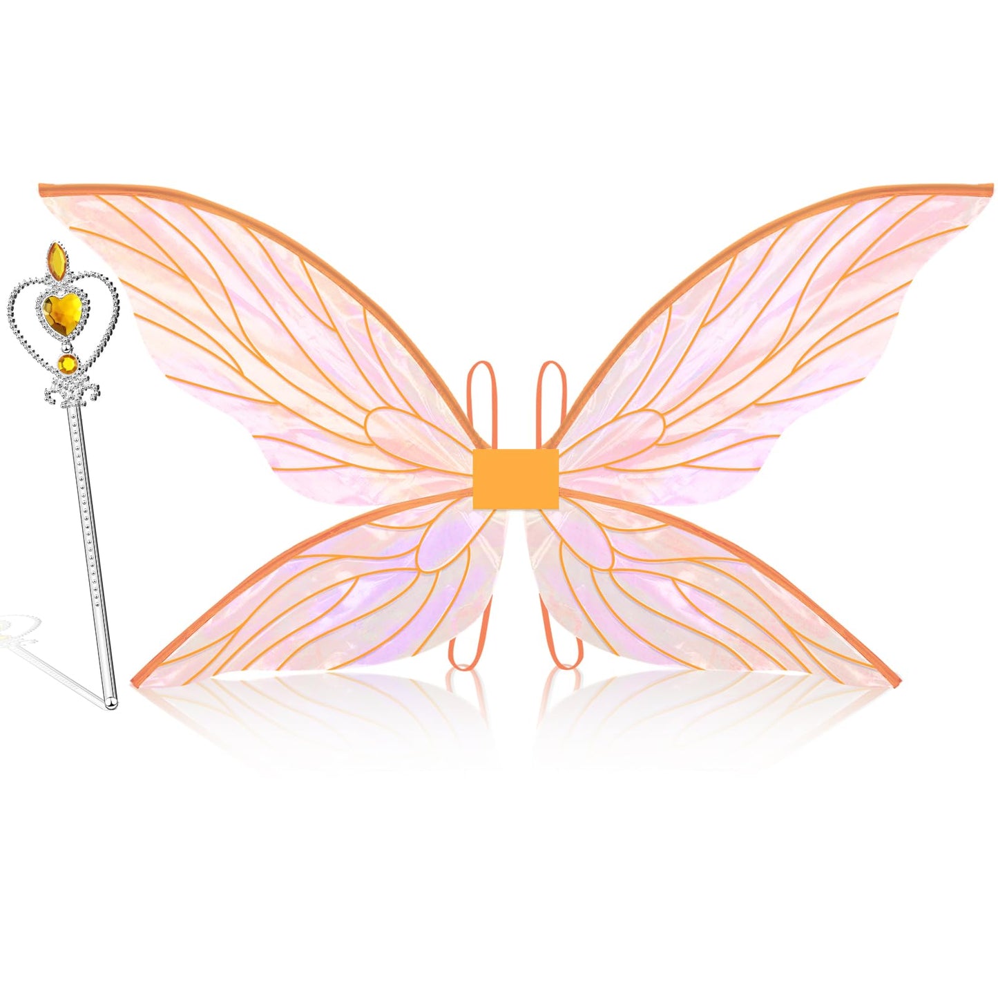 Jenaai 2 Pcs Fairy Wings Halloween Costume Accessories for Girls Adult Women with Wand for Butterfly Cosplay Party(Orange)