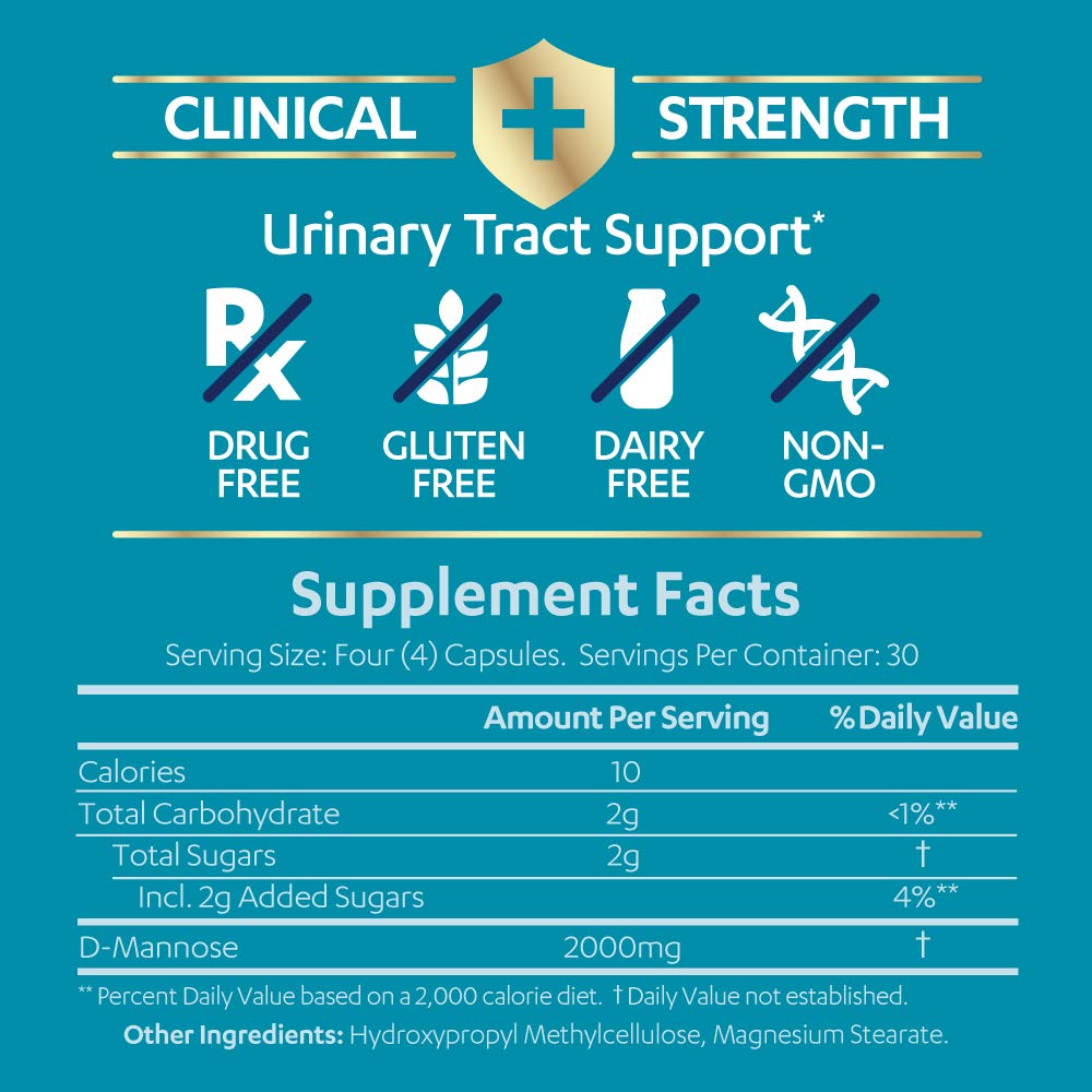 AZO D Mannose Urinary Tract Health, Cleanse, Flush & Protect The Urinary Tract, No.1 Pharmacist Recommended Brand, Clinical Strength, Non-GMO, 120 Count (Pack of 2)