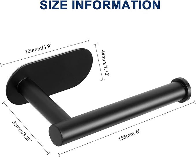 NearMoon Toilet Paper Holder Self Adhesive, Premium Thicken SUS304 Stainless Steel Rustproof Adhesive Toilet Roll Holder no Drilling for Bathroom, Kitchen, Washroom (2 Pack, Matte Black)