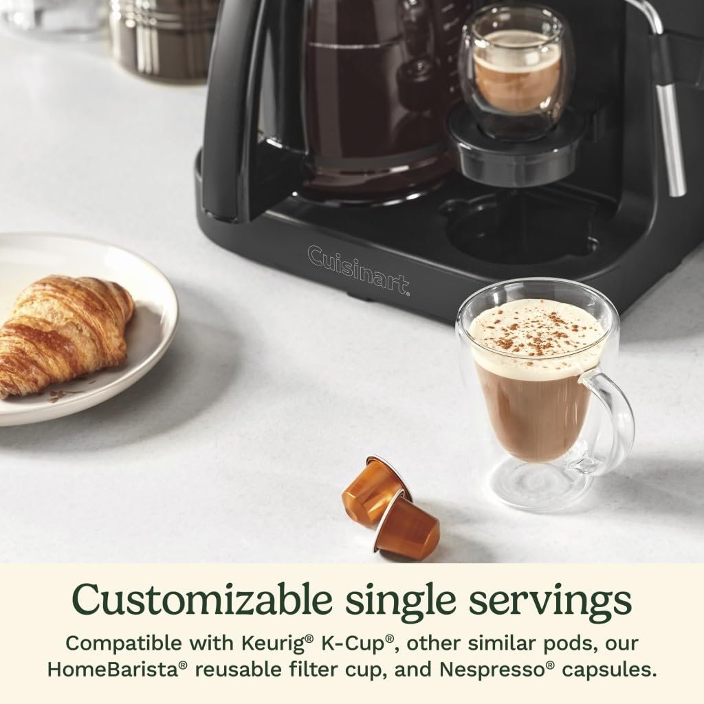 Cuisinart Coffee Center Barista Bar 4-in-1 Coffee Maker, Single-Serve Pods Compatible, Coffeemaker, Three Brewing Sizes, SS-4N1MBNAS, Black