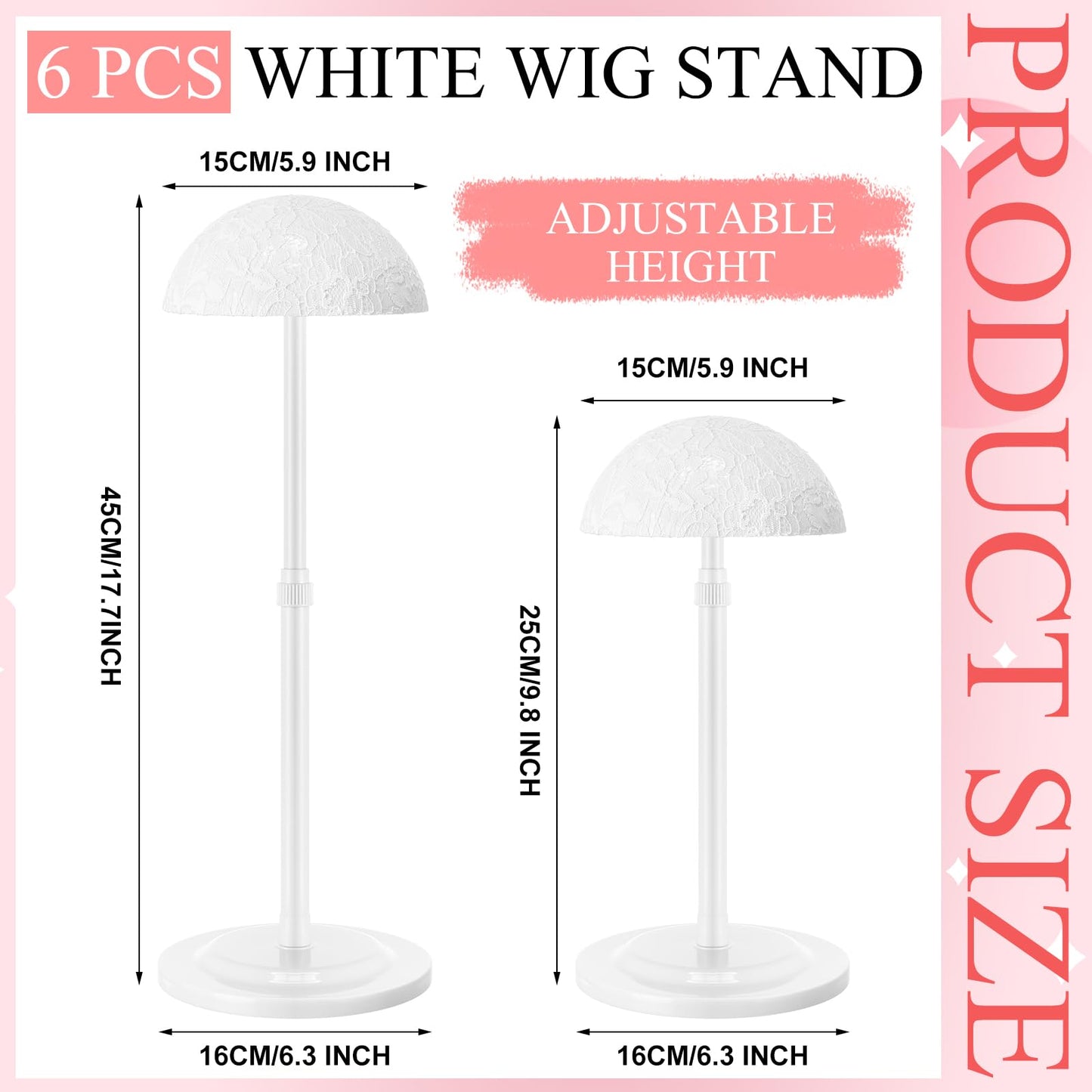 Tatuo 6 Pcs 9.8 -17.7 Adjustable Height Wig Holder, Non-Slip Stand Portable Head Holder Sturdy Travel Storage for Multiple Wigs