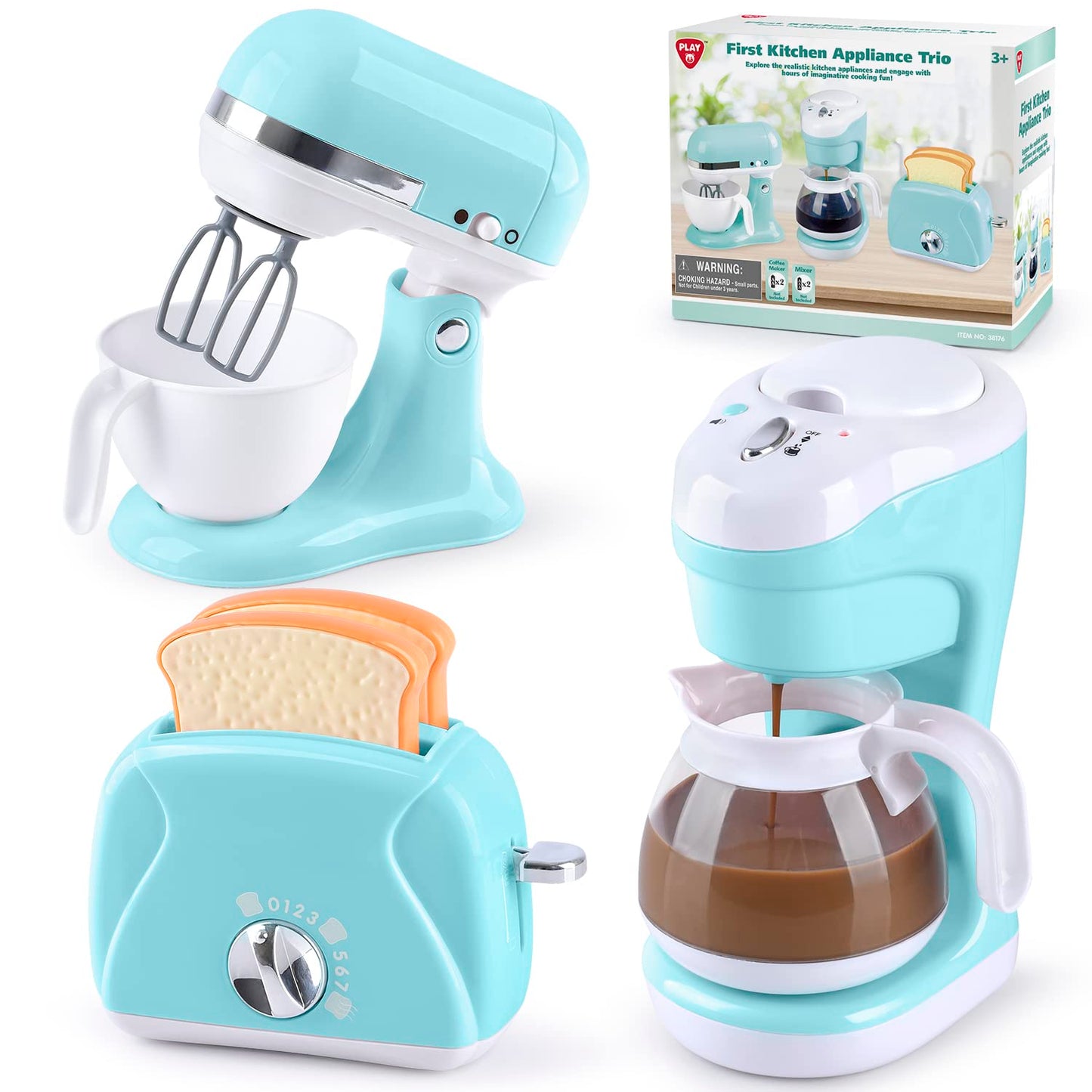 Kitchen Appliances Toys, Kids Play Kitchen Accessories Set, Pretend Kitchen Toys for Kids Ages 4-8, Coffee Maker, Mixer, Toaster with Realistic Lights & Sounds, Gift for Girls Ages 3+