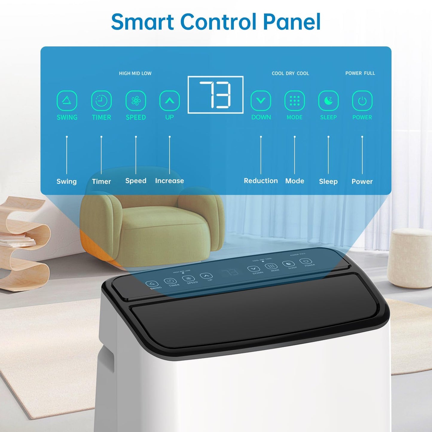 14000 BTU Portable Air Conditioner with Remote Control, 3-in-1 Free Standing Cooling AC Unit with Fan & Dehumidifier for 750 Sq Ft Rooms,Smart/Sleep Mode,3 Speed,Auto Swing,24H Timer