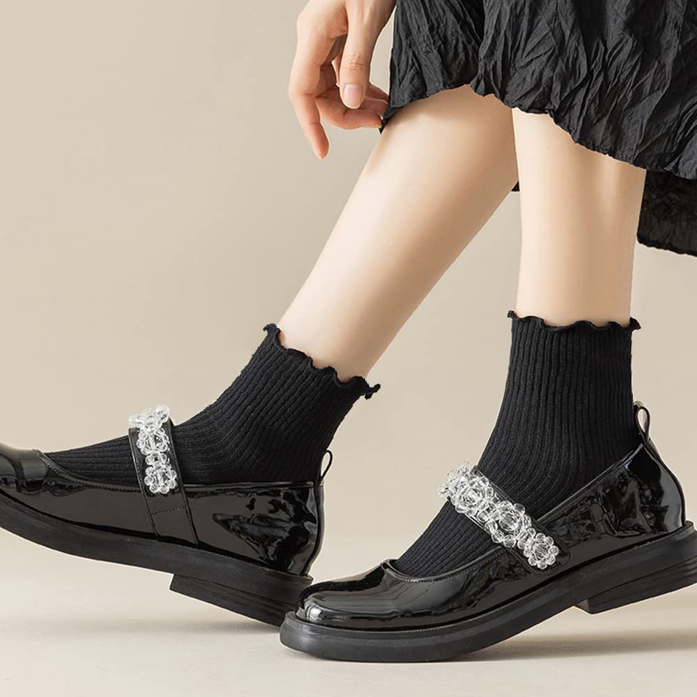 Mcool Mary Women's Ankle Socks - Ruffle Turn-Cuff Cute Socks for Summer, 6-Pack, Cotton Knit, Low Cut Frilly, Size 9-11