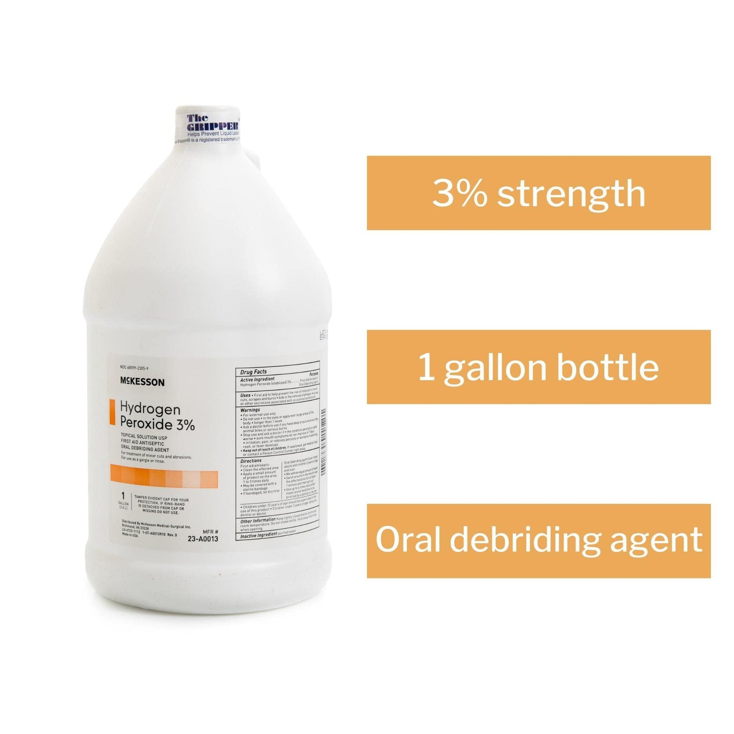 McKesson Hydrogen Peroxide 3%, 1 Gallon [Pack of 1] Topical Solution USP, First Aid Antiseptic, Oral Debriding Agent