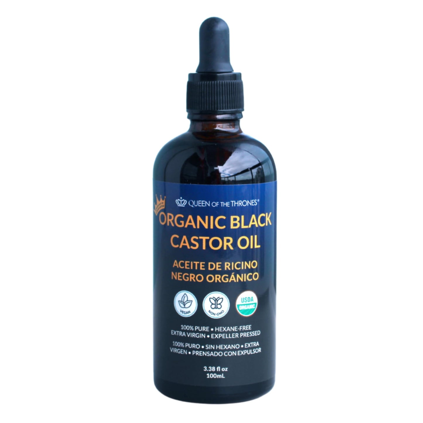 QUEEN OF THE THRONESOrganic Black Castor Oil - 100mL with Dropper| 100% Pure, Certified Organic, Hexane-Free, Extra Virgin | Moi