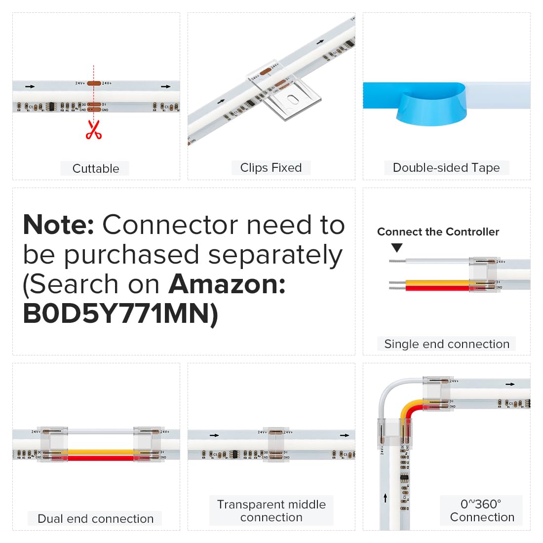 BTF-LIGHTING FCOB WS2811 IC RGB COB LED Strip DC12V 720LED/m Flexible High Density Uniform Chasing Color Light 2X16.4FT Total 32.8FT 20IC/m 12mm Width(No Adapter or Controller)
