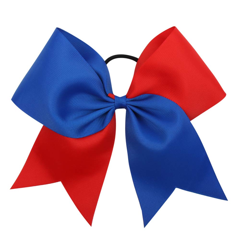 16PCS 8 Large Cheer Hair Bows Ponytail Holder Elastic Band Handmade for Cheerleading Teen Girls College Sports (Royal blue/Red,