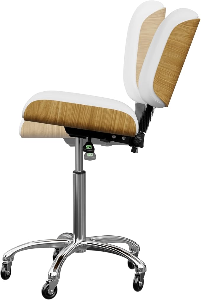 Spa Numa Bentley Beauty Esthetician Nail Salon Stool Rolling Chair with Adjustable Backrest, Flat Square Seat, Metal Bar, Vegan Leather Upholstery for Beauty Exam Office and Home - 1071 (White)
