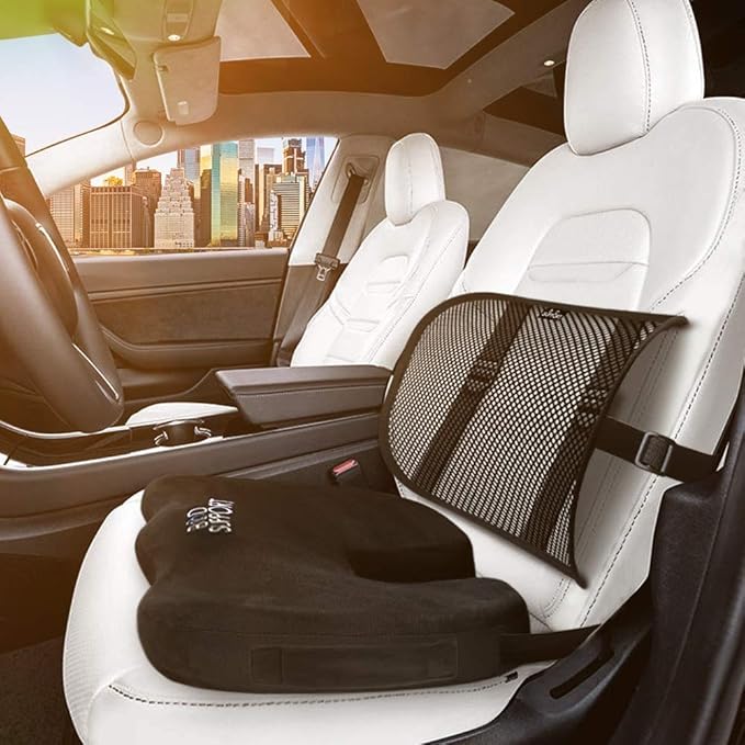 Bod Support Seat Cushions for Office Chairs with Lumbar Support, Desk Chairs, and Car Seats - Adjustable Straps and Non-Slip Ergonomic Design for Tailbone and Lower Back Pain Relief for All Day Use