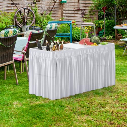 Giantex 5 FT Folding Ice Table with Double Sinks and Drains, Portable Ice Cooler Table with Removable Skirt, No Assembly, ...