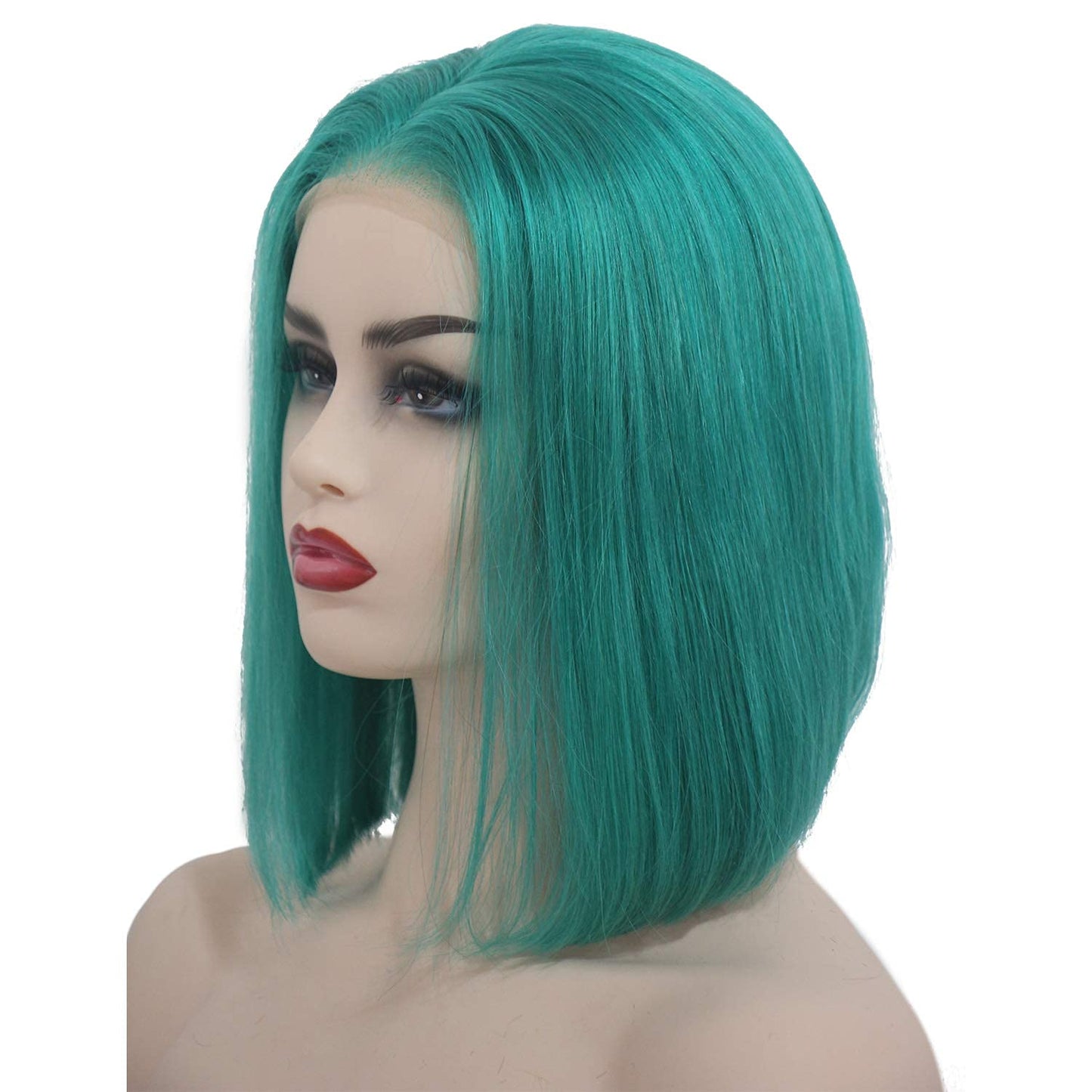 14inch Human Hair Lace Front Wigs Bleached Knots 180% Density Silky Straight Lake Blue Short Bob Wig Pre Plucked Natural Hairlin