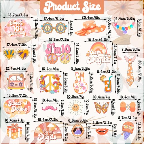 Boho Groovy 10th Birthday Photo Booth Props, 10th Birthday Decorations for Girl, Groovy Double Digits Birthday Party Decor...