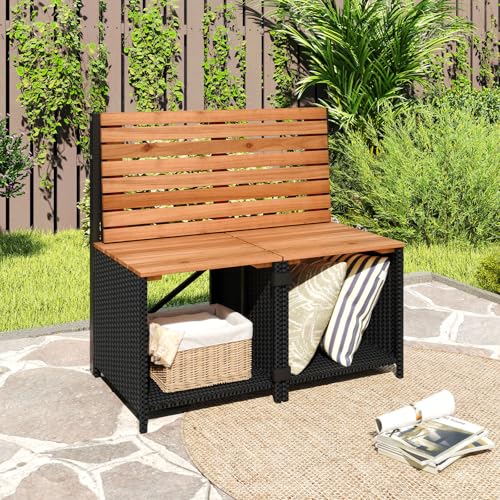 Tangkula 2-in-1 Outdoor Convertible Bench, Transforming Interchangeable Picnic Table Garden Loveseat with Metal Frame, PE ...