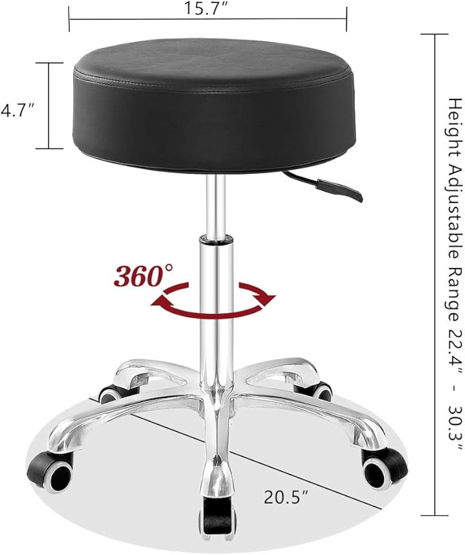 Grace&Grace Height Adjustable Rolling Swivel Stool with Extra Thick Seat for for Salon, Studio, Shop, Kitchen,Dental,Heavy Duty Medical Stool with Wheels