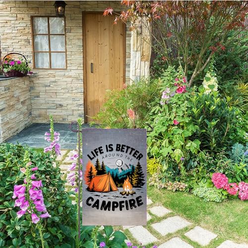 Camping Garden Flag 12x18 Inch Double Sided Life is Better Around The Campfire Camping Flags for Campsite RV Camper Yard O...