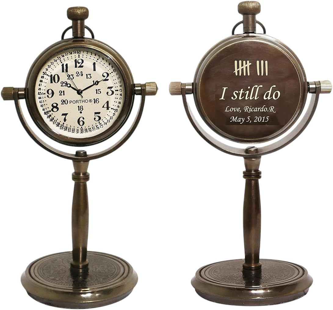 Personalized Anniversary Desk Clock Gift – Customizable Bronze Luxury Office Decor, Traditional Engraved Gift for Men & Women, Gift for Couples, Wedding Gift for Spouse.
