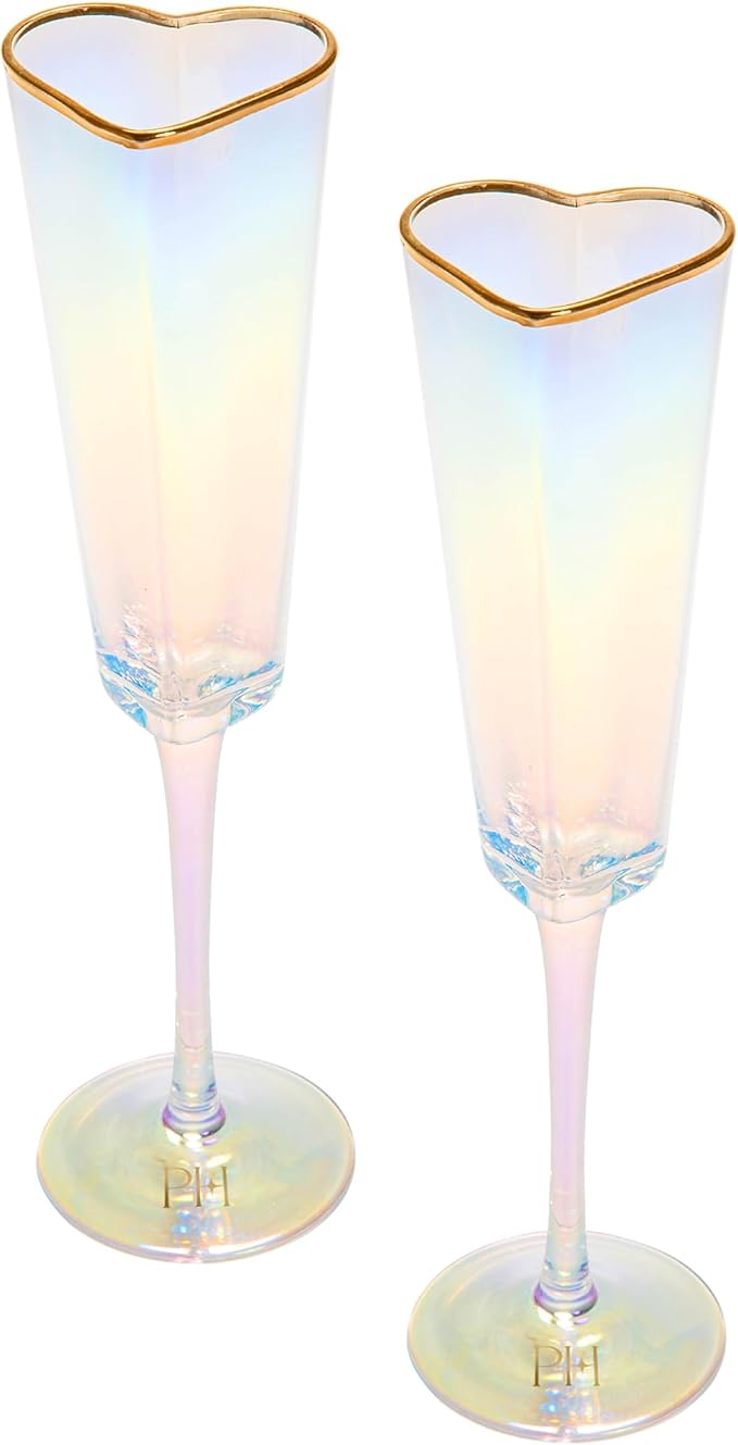 Paris Hilton Heart Shaped Champagne Flute Gift Set, Elegant Handmade Glassware Set, Perfect for Celebrations, Weddings or ...
