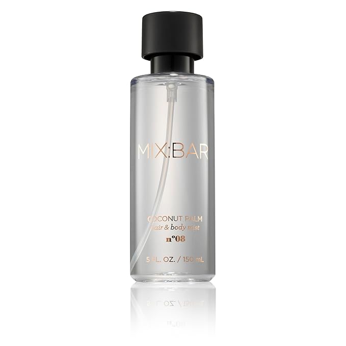 MIX:BAR Coconut Palm Hair + Body Mist, Bedroom Linen Spray - Notes of Coconut Wood, Vanilla, Salty Accord, Incense, Amber, Musk Milk, 5oz