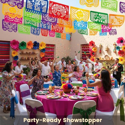 DomeStar Mexican Party Decoration, 18 Feet Plastic Papel Picado Fiesta Banner Cinco de Mayo Garland for Mexican Birthday P...