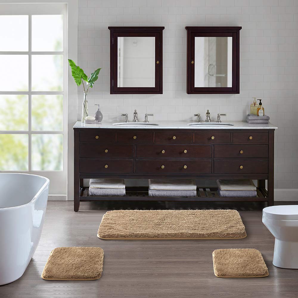 Suchtale Non Slip Bath Mat - Soft Microfiber Shaggy (16 x 24, Sand) Absorbent Machine Washable Thick Plush Mat