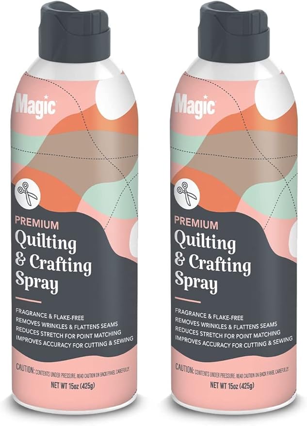 MAGIC Premium Quilting & Crafting – Fabric Spray for Cutting, Creasing, & Sewing – Best Press Starch for Quilting to Flatten Seams & Wrinkles – Wrinkle Spray (15oz Aerosol) 2 Pack