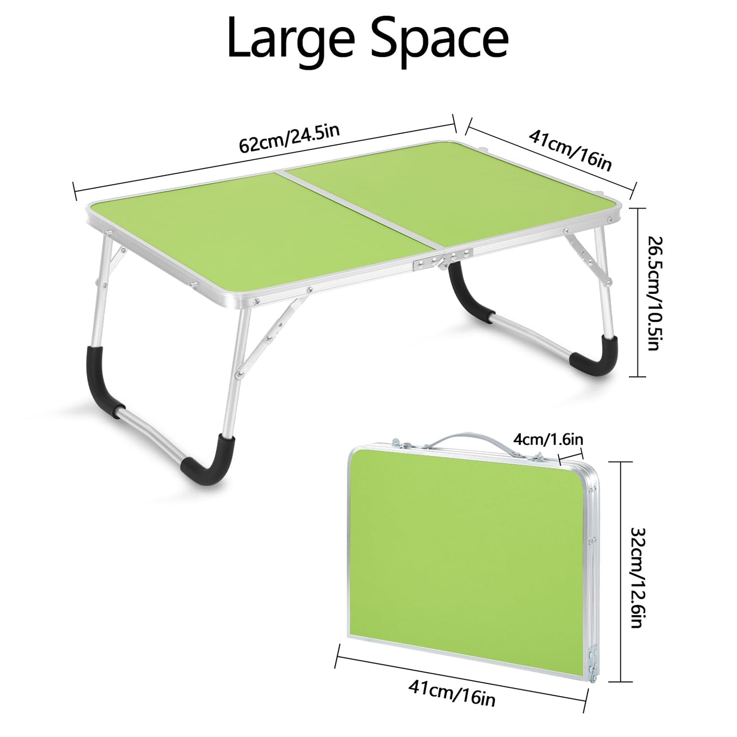 Folding Bed Desk Portable Laptop Lap Desks with Storage Shelf Foldable Bed Tray Table for Eating Outdoor Mini Picnic Beach Card Table, Green