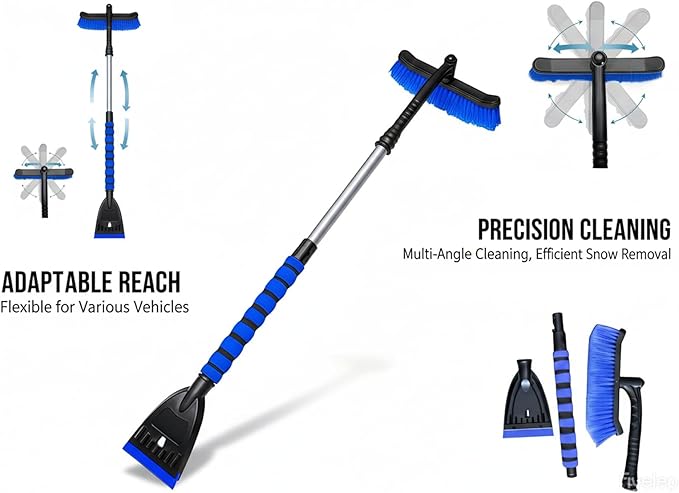 Snow Brush and Ice Scrapers for Car Windshield, 360° Pivoting Brush Head Detachable Snow Scrapers with Ergonomic Foam Grip;36inch Extendable Snow Brushs for SUV and truck SUV,Blue,Car Accessories