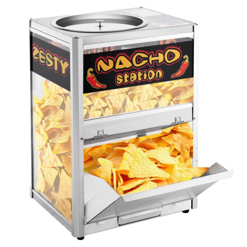 Nacho Machine Food Warmer - Steel Countertop Display Case and Merchandiser for Tortilla Chips, Peanuts, and Popcorn by Great Northern Popcorn (Silver)